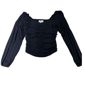 Dear John Black Ruched Front Square Neck Long Sleeve Top Blouse Medium